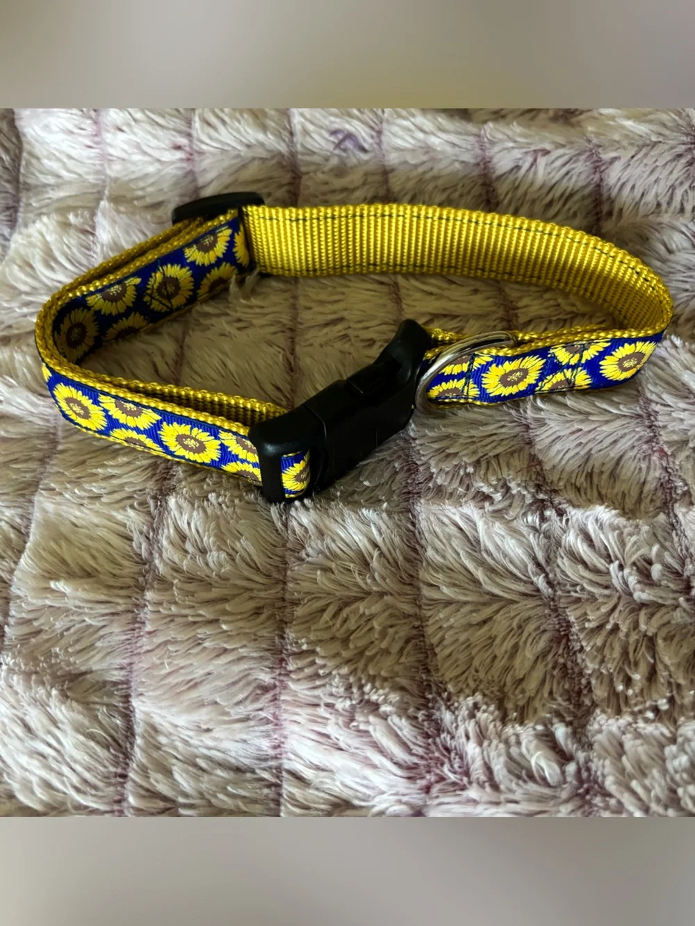 Navy & Yellow Sparkling Sunflower Dog Collar Size Large